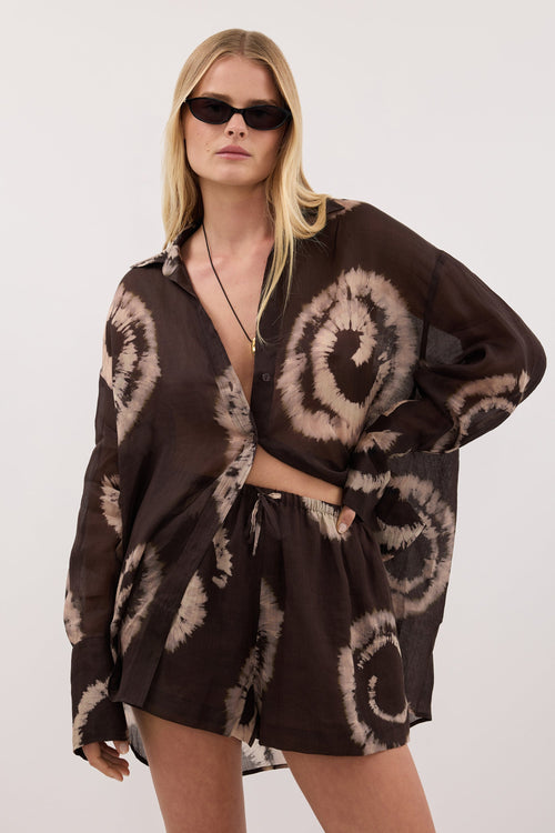AURA DARK CHOC TIE DYE RAMIE SHORT