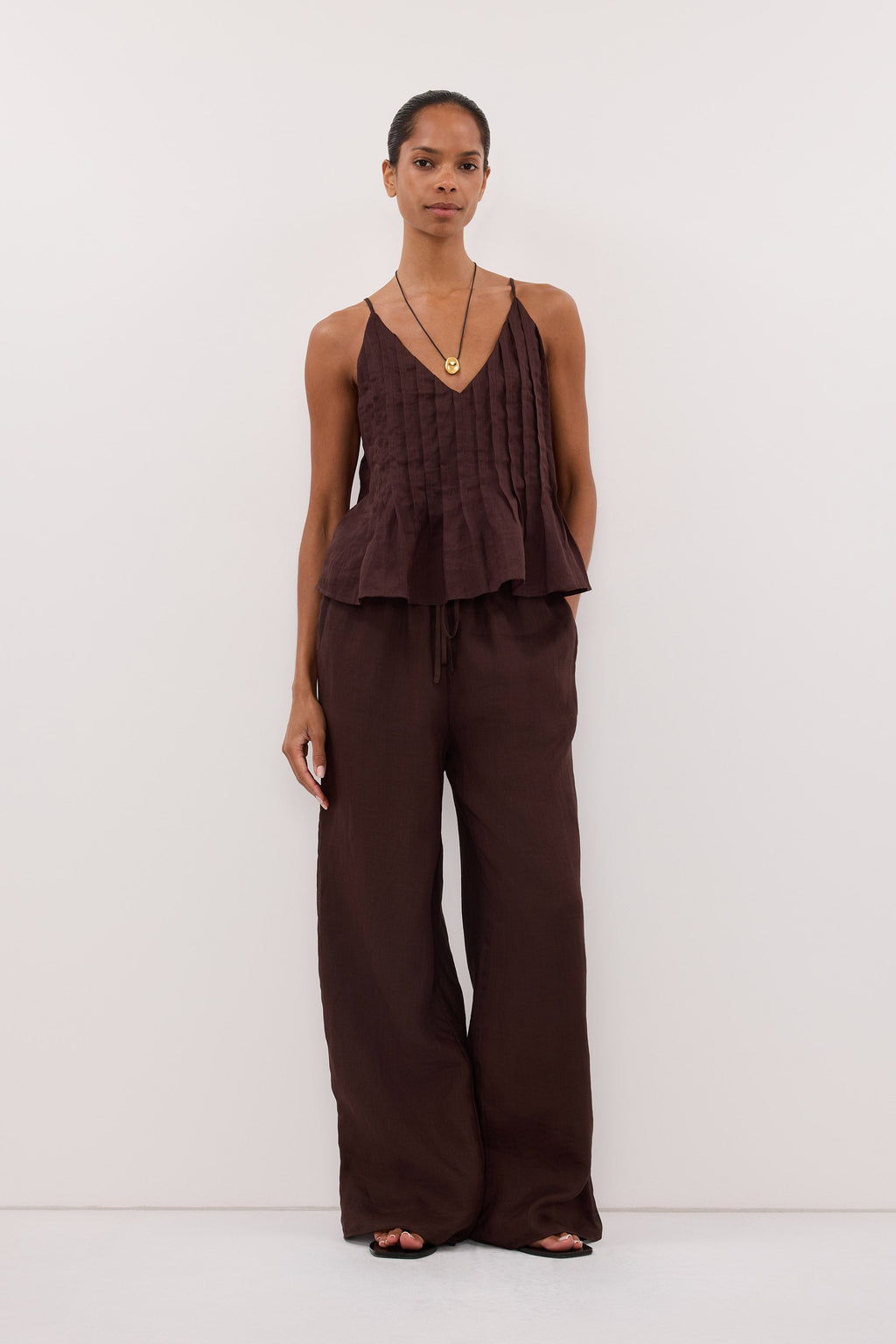 GINNY BURNT CHOC RAMIE PANT