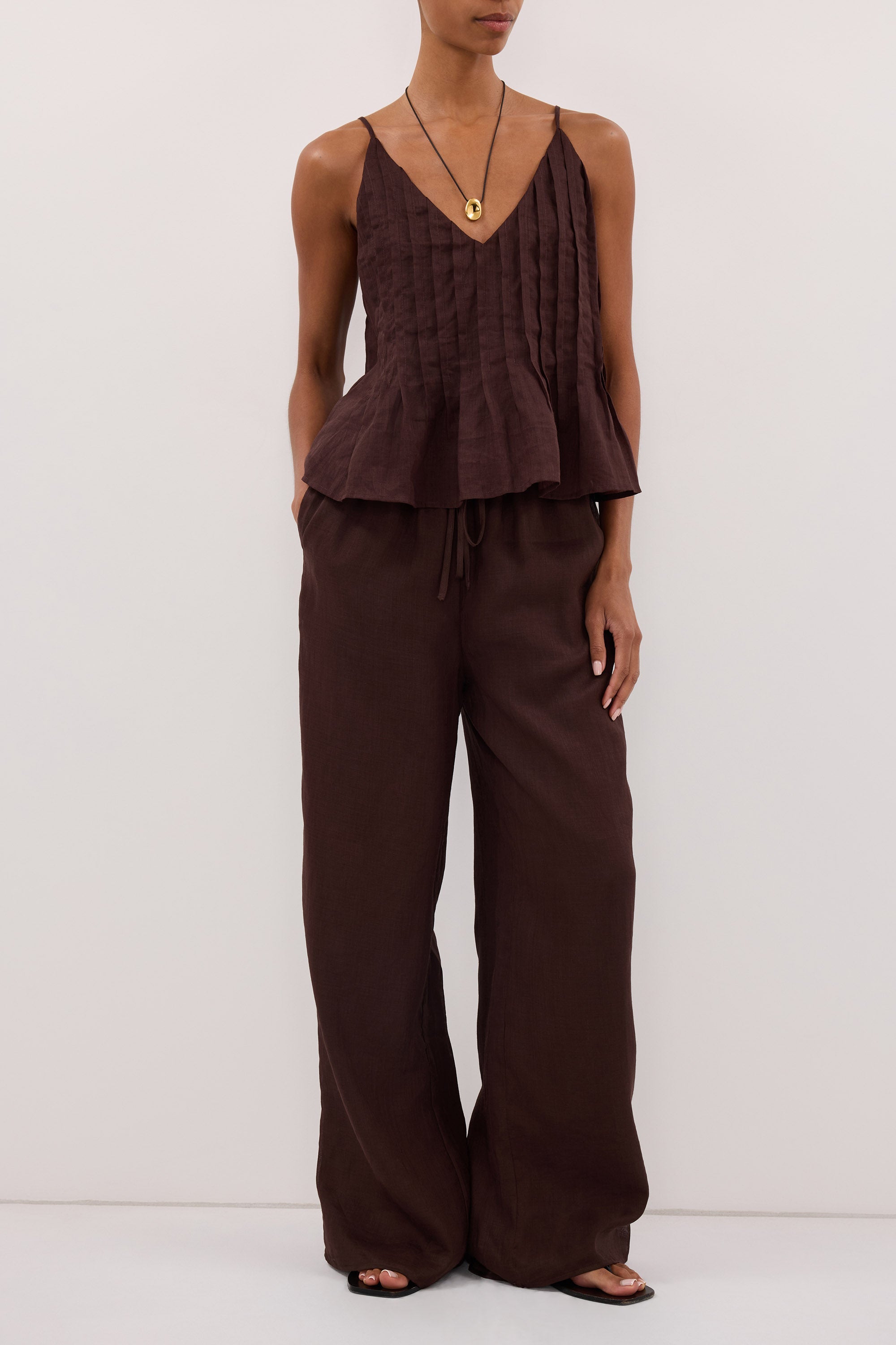 GINNY BURNT CHOC RAMIE PANT