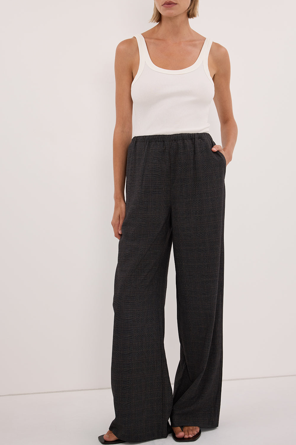 MARCO GREY PLAID ELASTIC PANT
