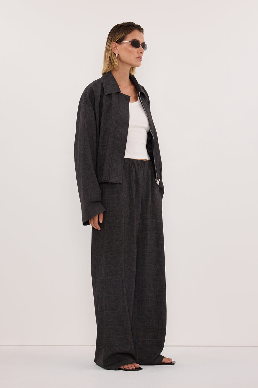 MARCO GREY PLAID ELASTIC PANT