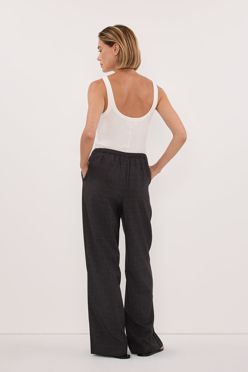 MARCO GREY PLAID ELASTIC PANT