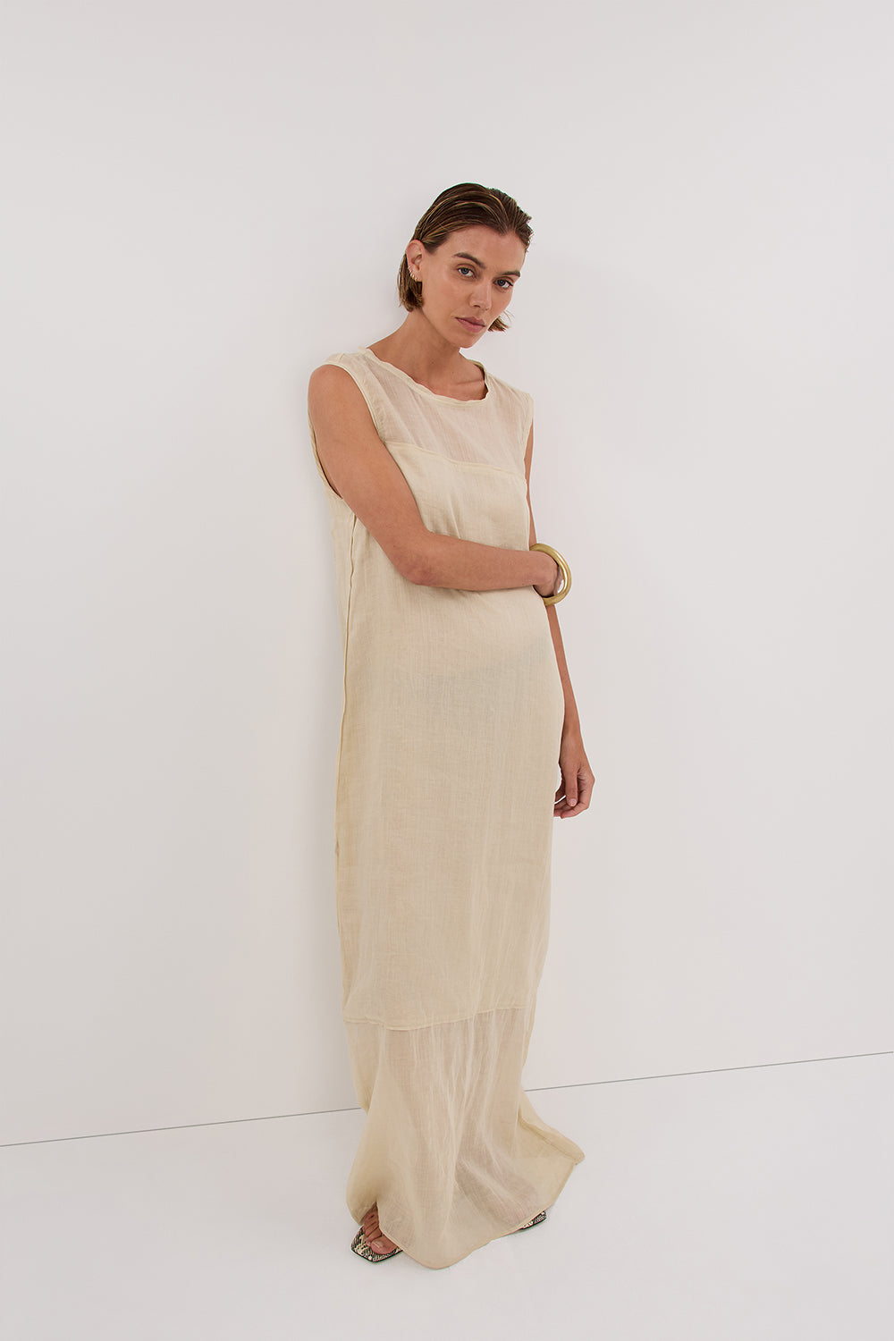 KAI PLASTER RAMIE SHELL MIDI DRESS