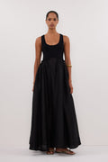 APRIL BLACK HYBRID KNIT MIDI DRESS