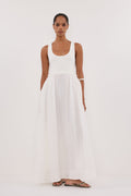 APRIL WHITE HYBRID KNIT MIDI DRESS