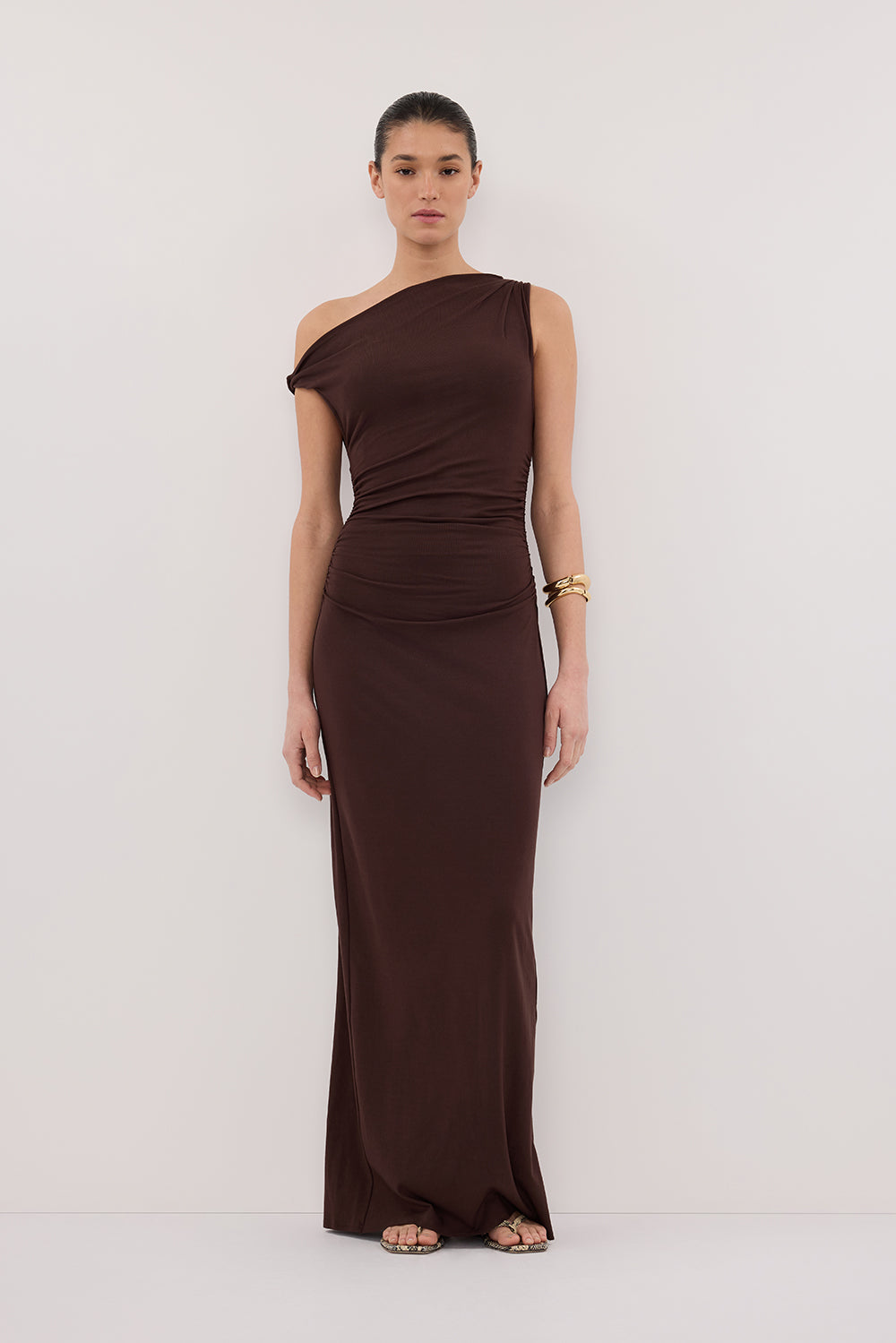 INEZ CHOC ASYM KNIT MIDI DRESS