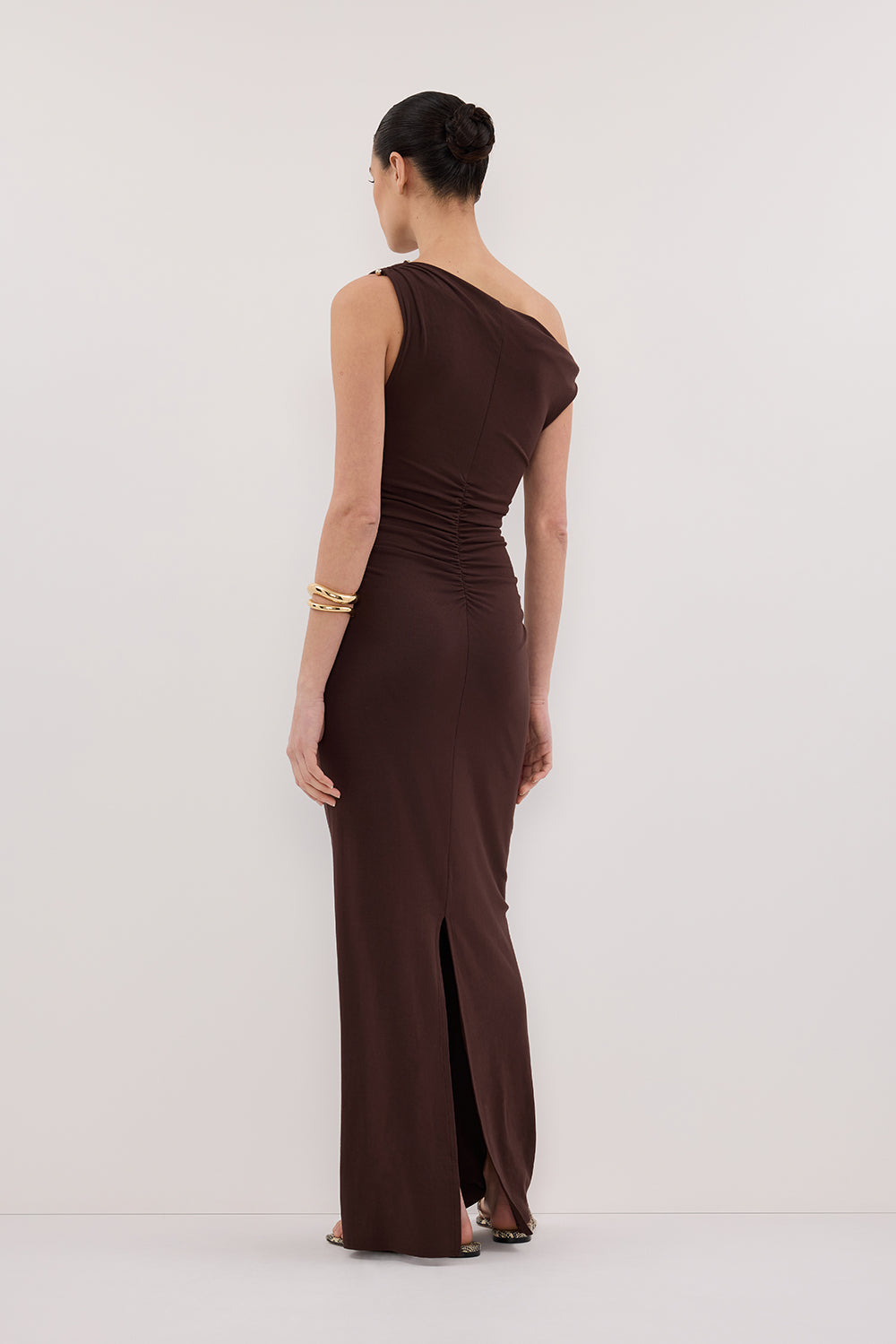 INEZ CHOC ASYM KNIT MIDI DRESS