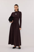 MEG BURNT CHOC LONG SLEEVE KNIT MIDI DRESS