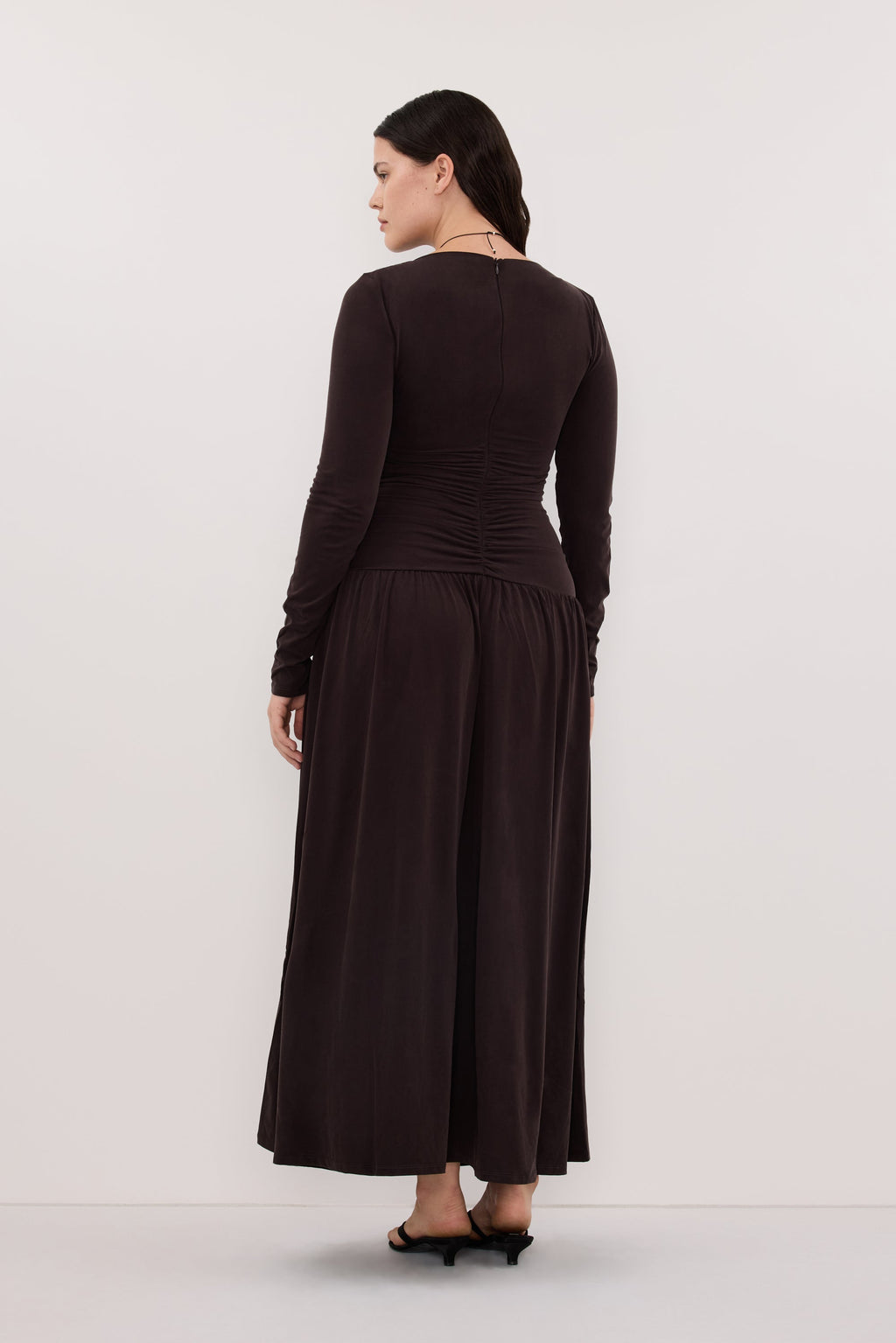 MEG BURNT CHOC LONG SLEEVE KNIT MIDI DRESS