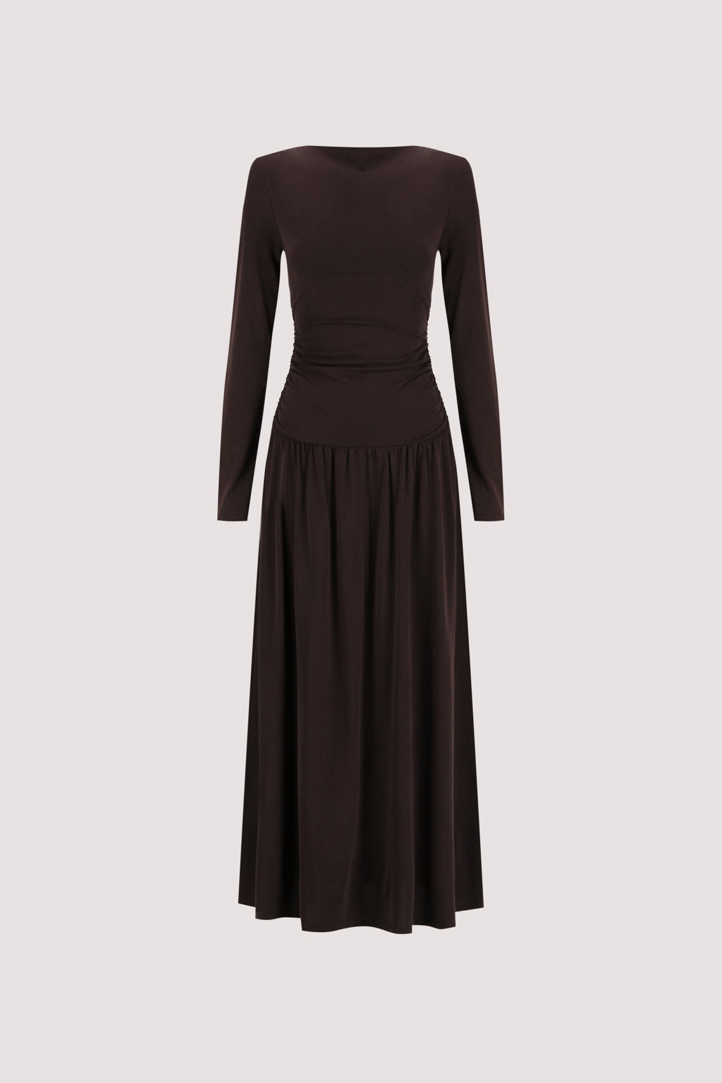 MEG BURNT CHOC LONG SLEEVE KNIT MIDI DRESS