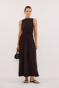 MEG BURNT CHOC SLEEVELESS KNIT MIDI DRESS