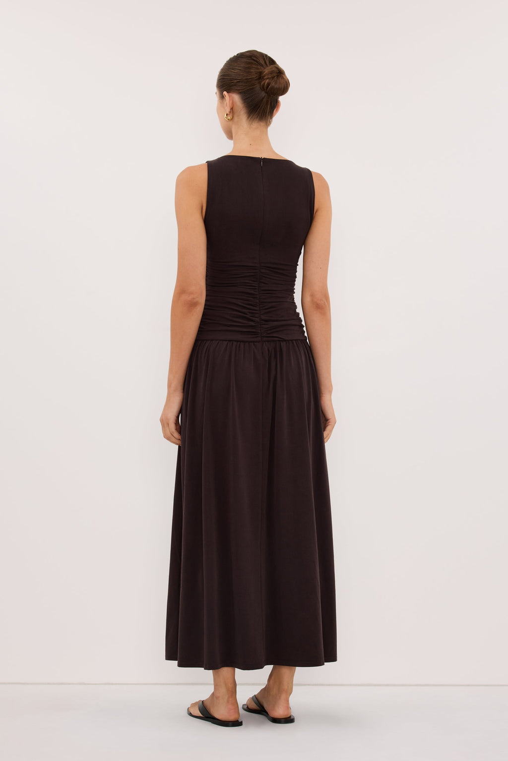 MEG BURNT CHOC SLEEVELESS KNIT MIDI DRESS