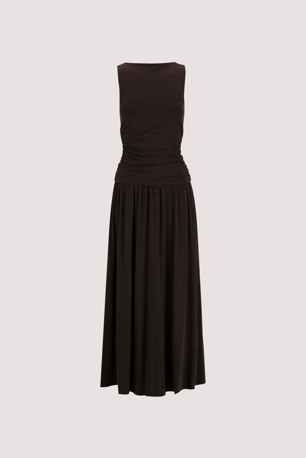 MEG BURNT CHOC SLEEVELESS KNIT MIDI DRESS