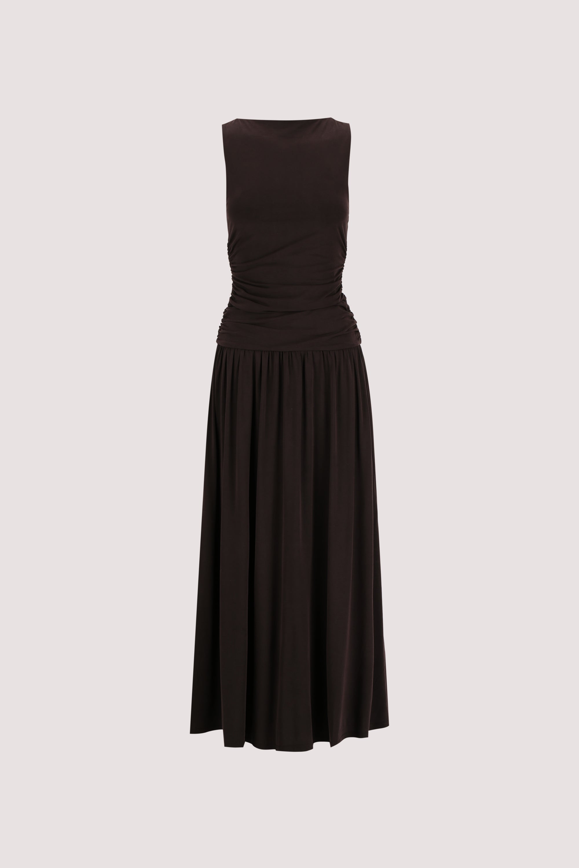 MEG BURNT CHOC SLEEVELESS KNIT MIDI DRESS
