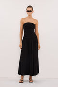 SHARI BLACK STRAPLESS BANDEAU MIDI DRESS