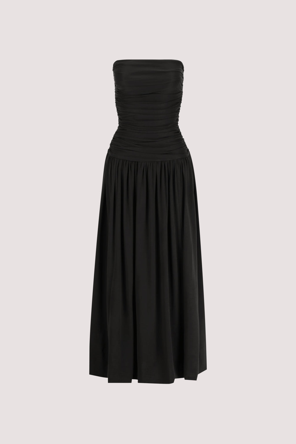 SHARI BLACK STRAPLESS BANDEAU MIDI DRESS