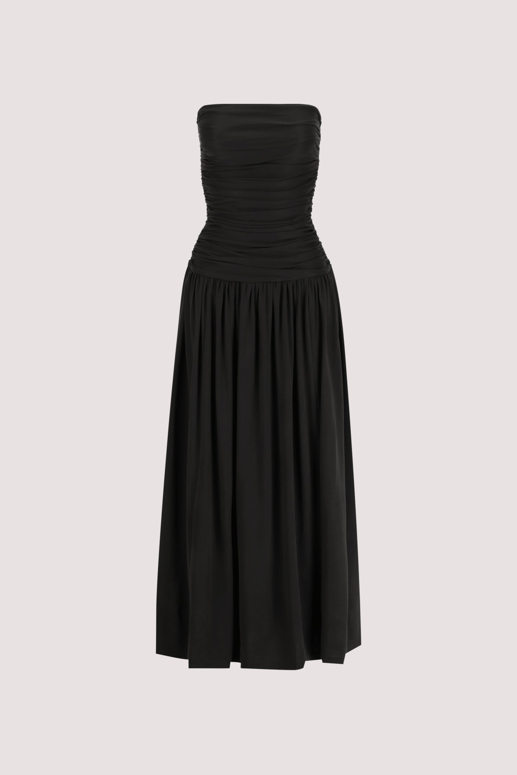 SHARI BLACK STRAPLESS BANDEAU MIDI DRESS