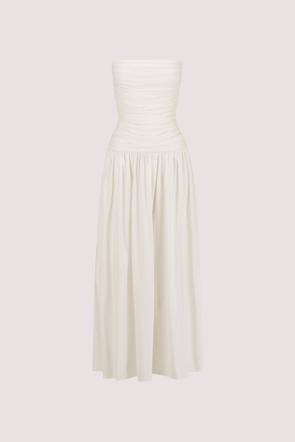 SHARI OFF WHITE STRAPLESS BANDEAU MIDI DRESS