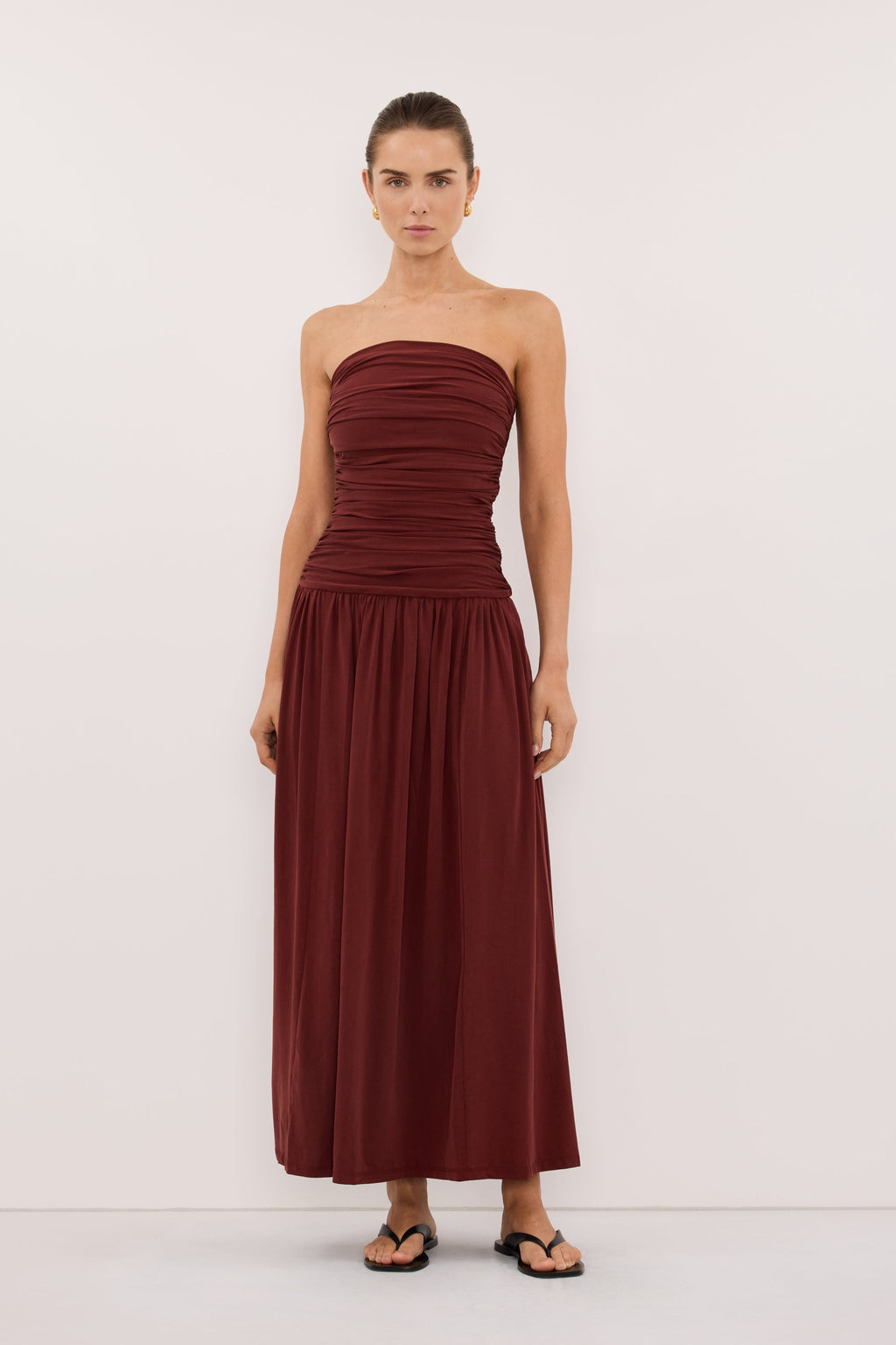 SHARI SAHARA STRAPLESS BANDEAU MIDI DRESS