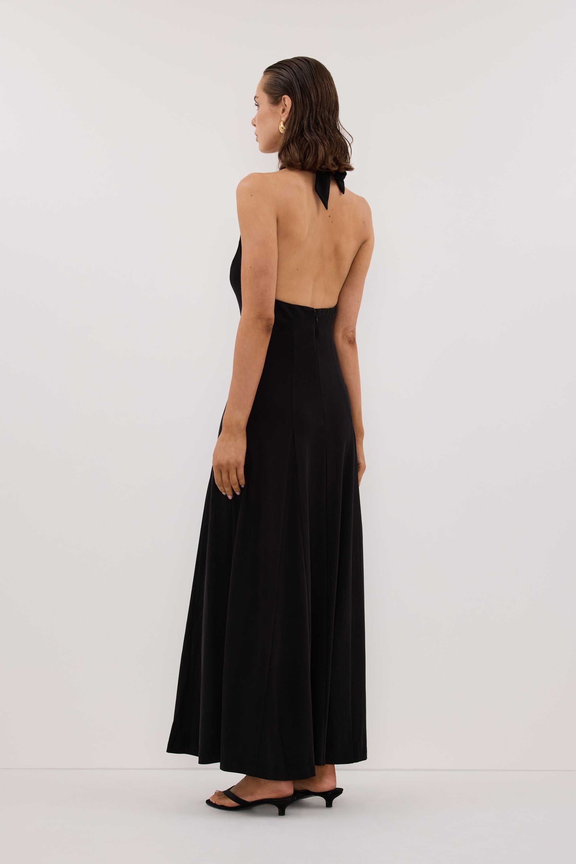LYNN BLACK HALTER MIDI DRESS