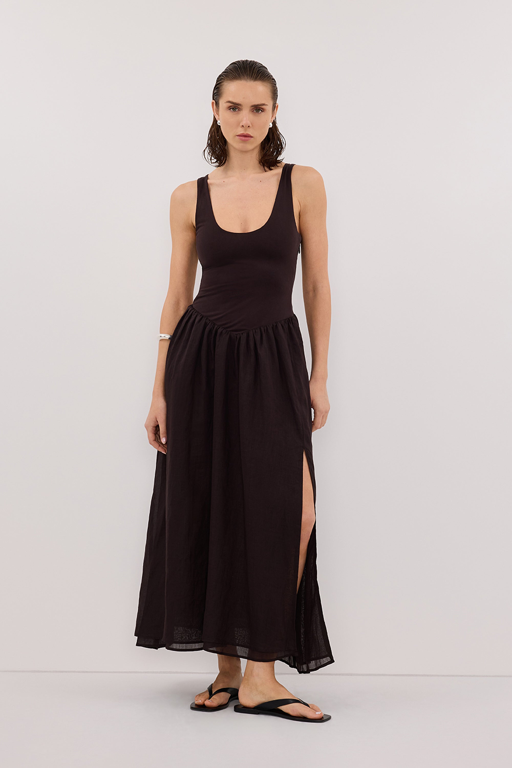 SKYLER BURNT CHOC HYBRID MIDI DRESS