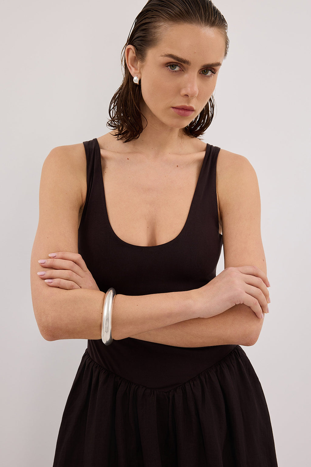 SKYLER BURNT CHOC HYBRID MIDI DRESS