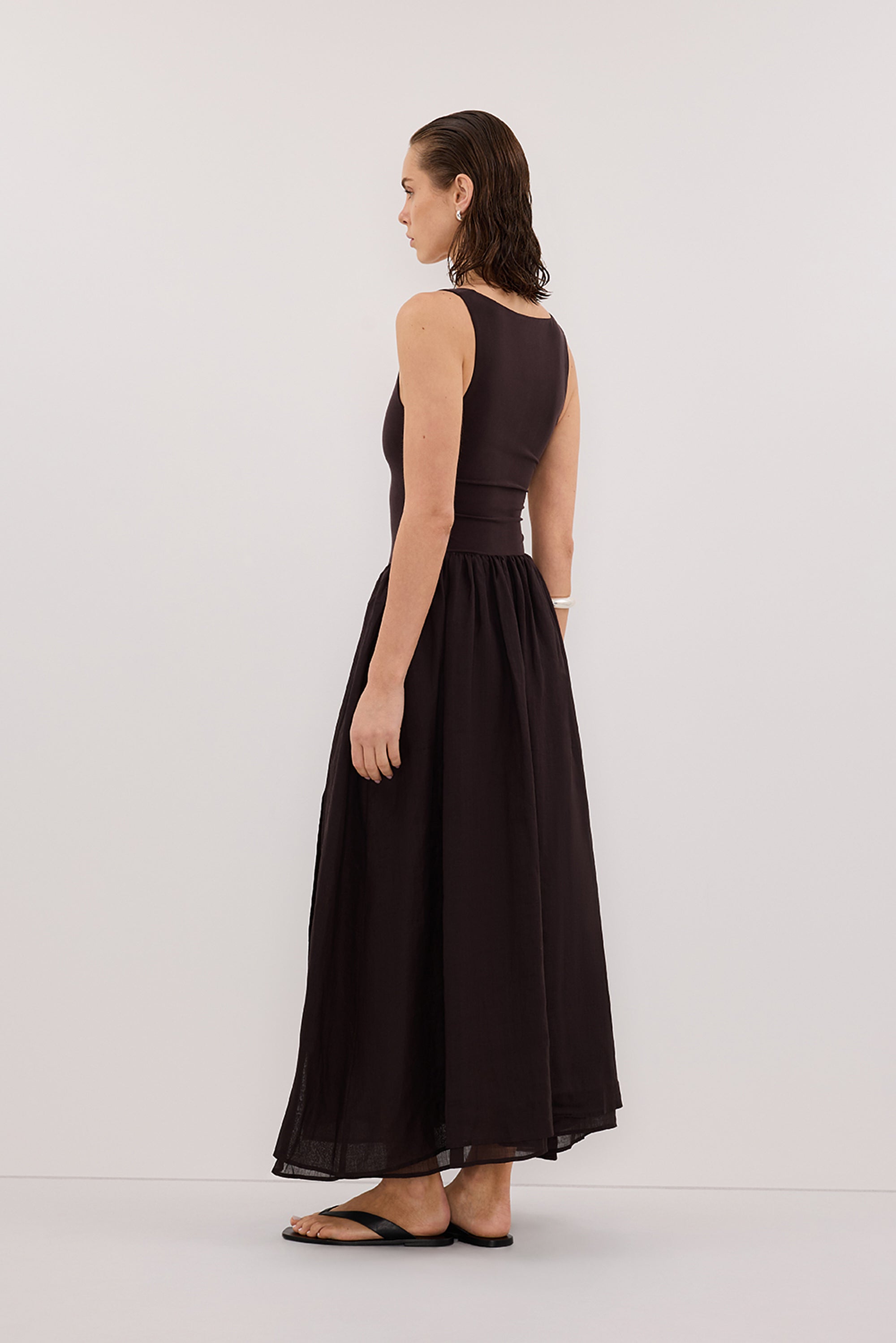 SKYLER BURNT CHOC HYBRID MIDI DRESS