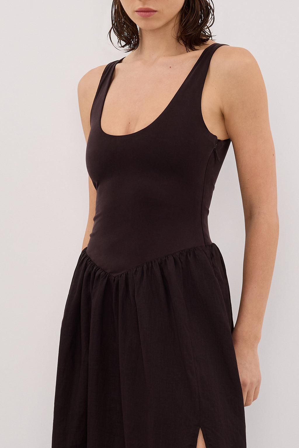 SKYLER BURNT CHOC HYBRID MIDI DRESS