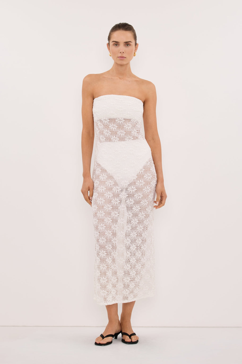 AGNES WHITE STRAPLESS CROCHET MAXI DRESS