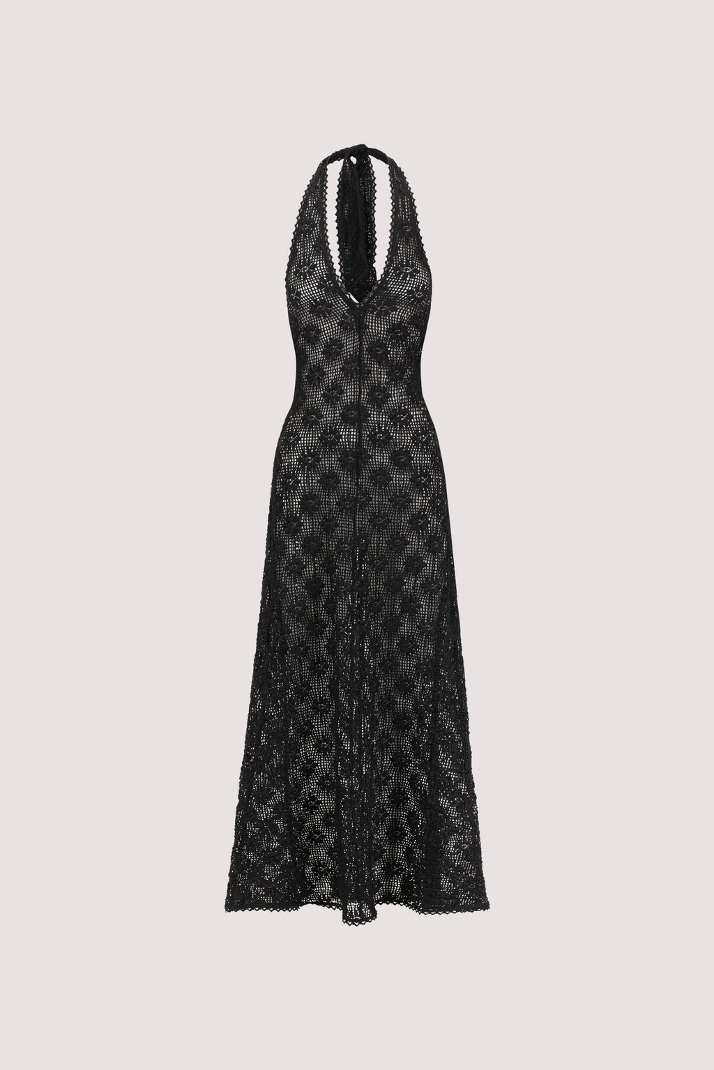 AGNES BLACK CROCHET HALTER MIDI DRESS