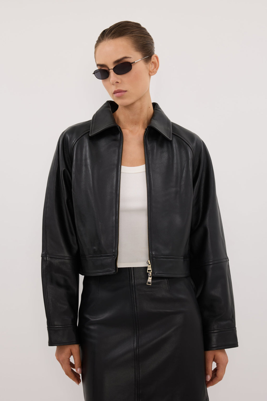 FREYA BLACK CROPPED LEATHER JACKET
