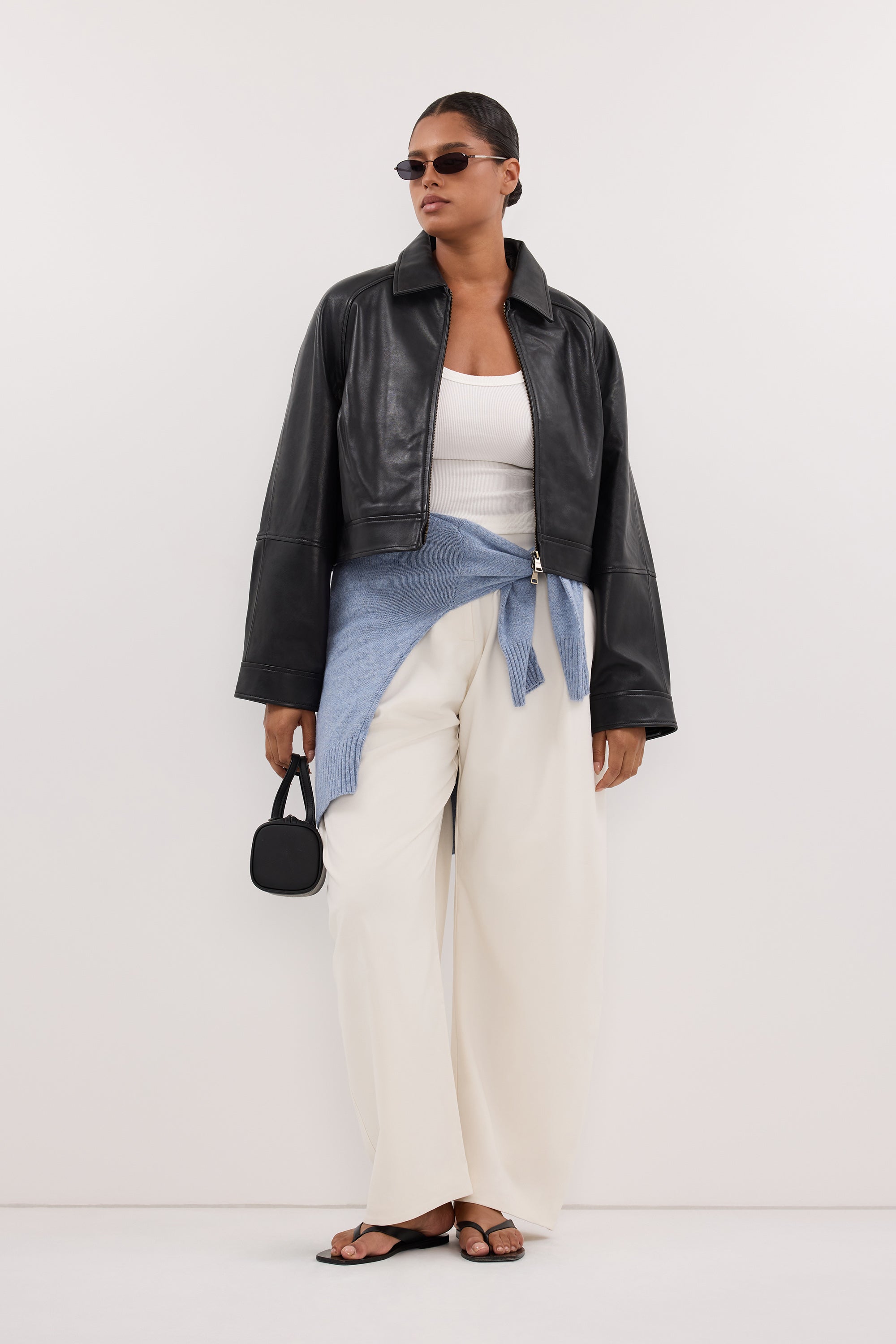 FREYA BLACK CROPPED LEATHER JACKET