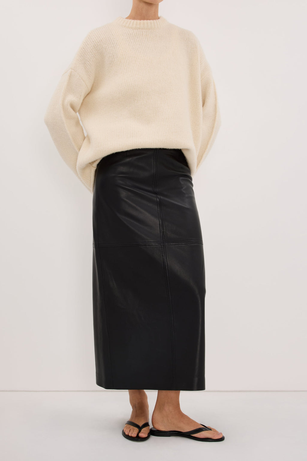 COOPER BLACK LEATHER MIDI SKIRT