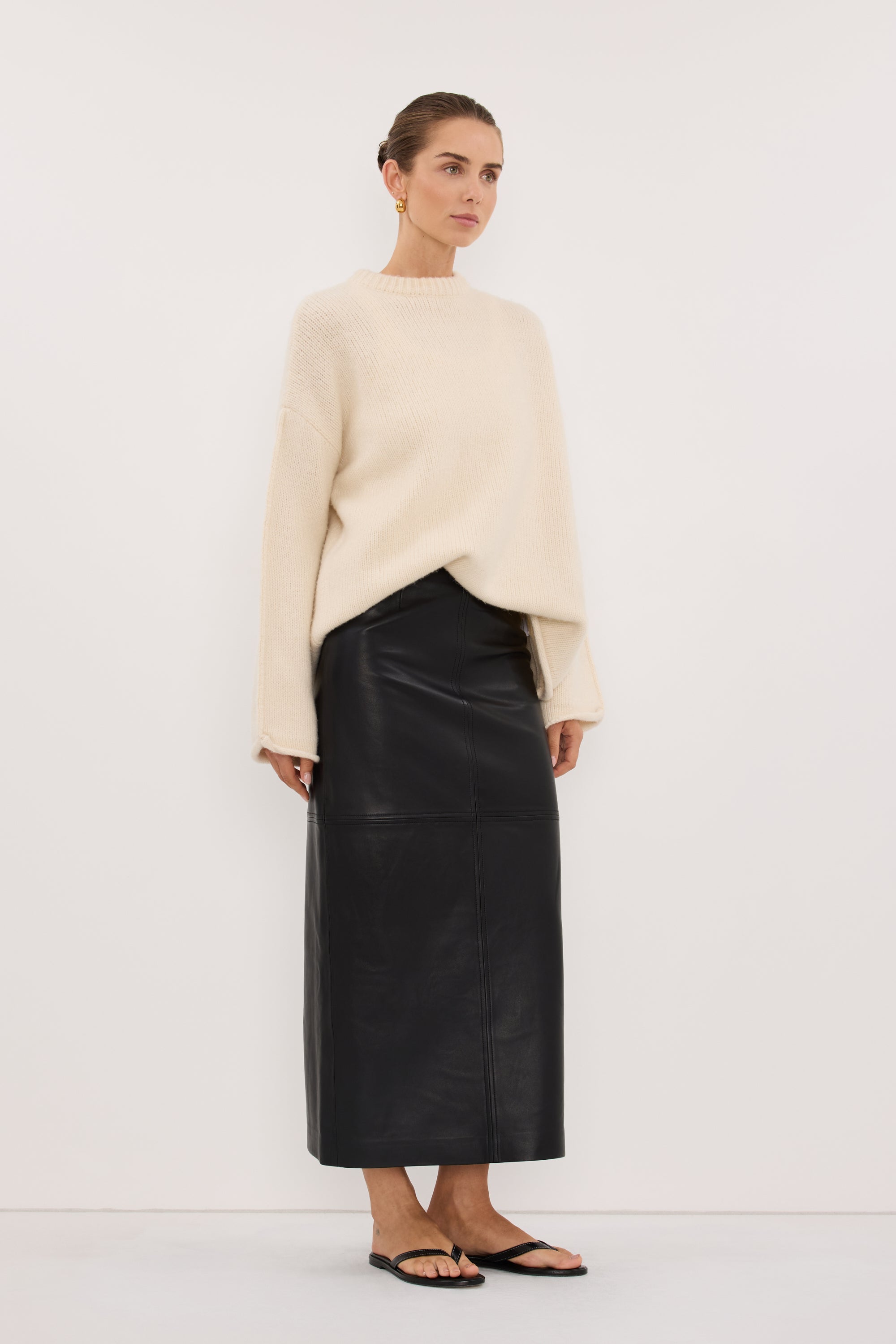 COOPER BLACK LEATHER MIDI SKIRT