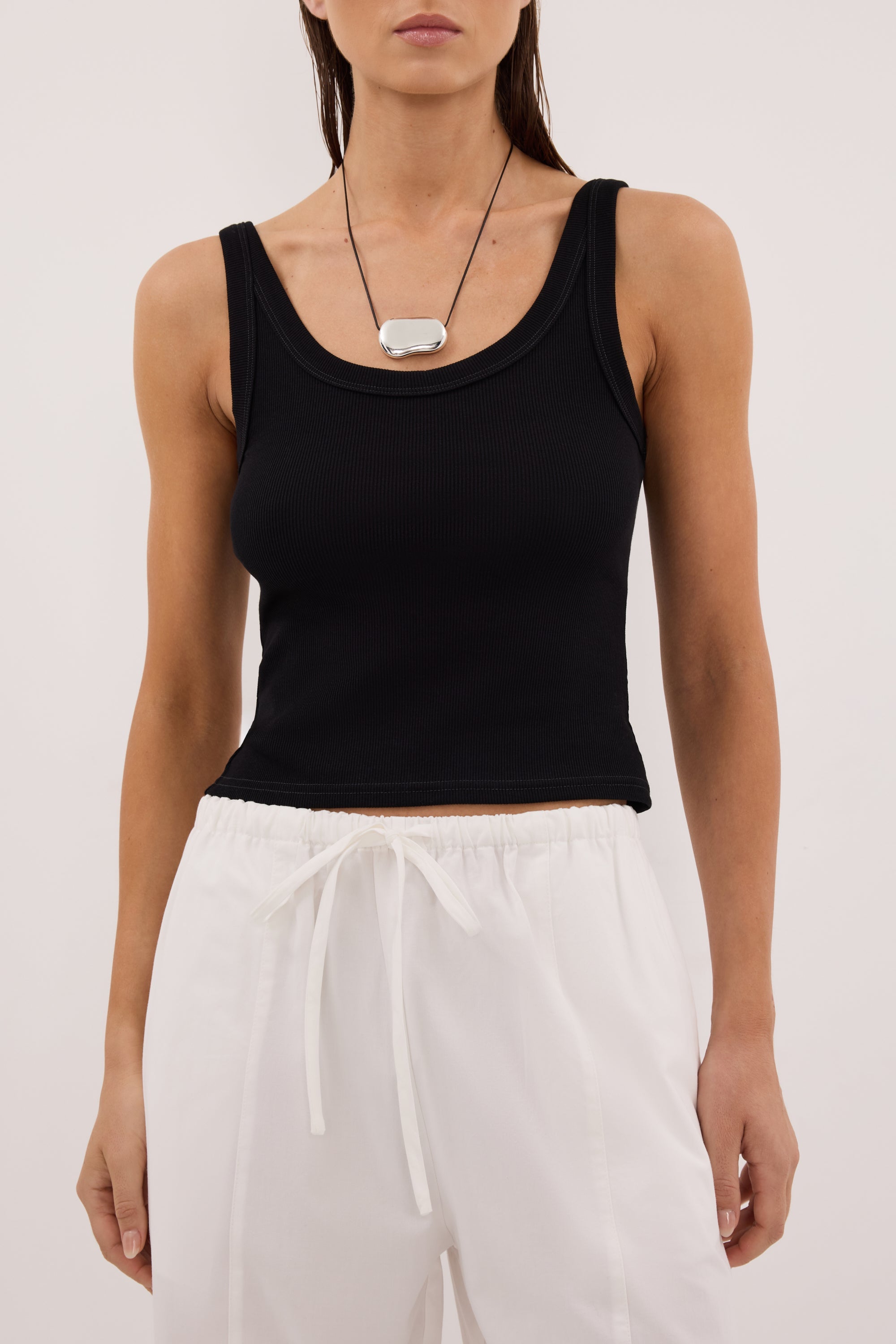 PHOEBE BLACK SCOOP NECK TANK TOP