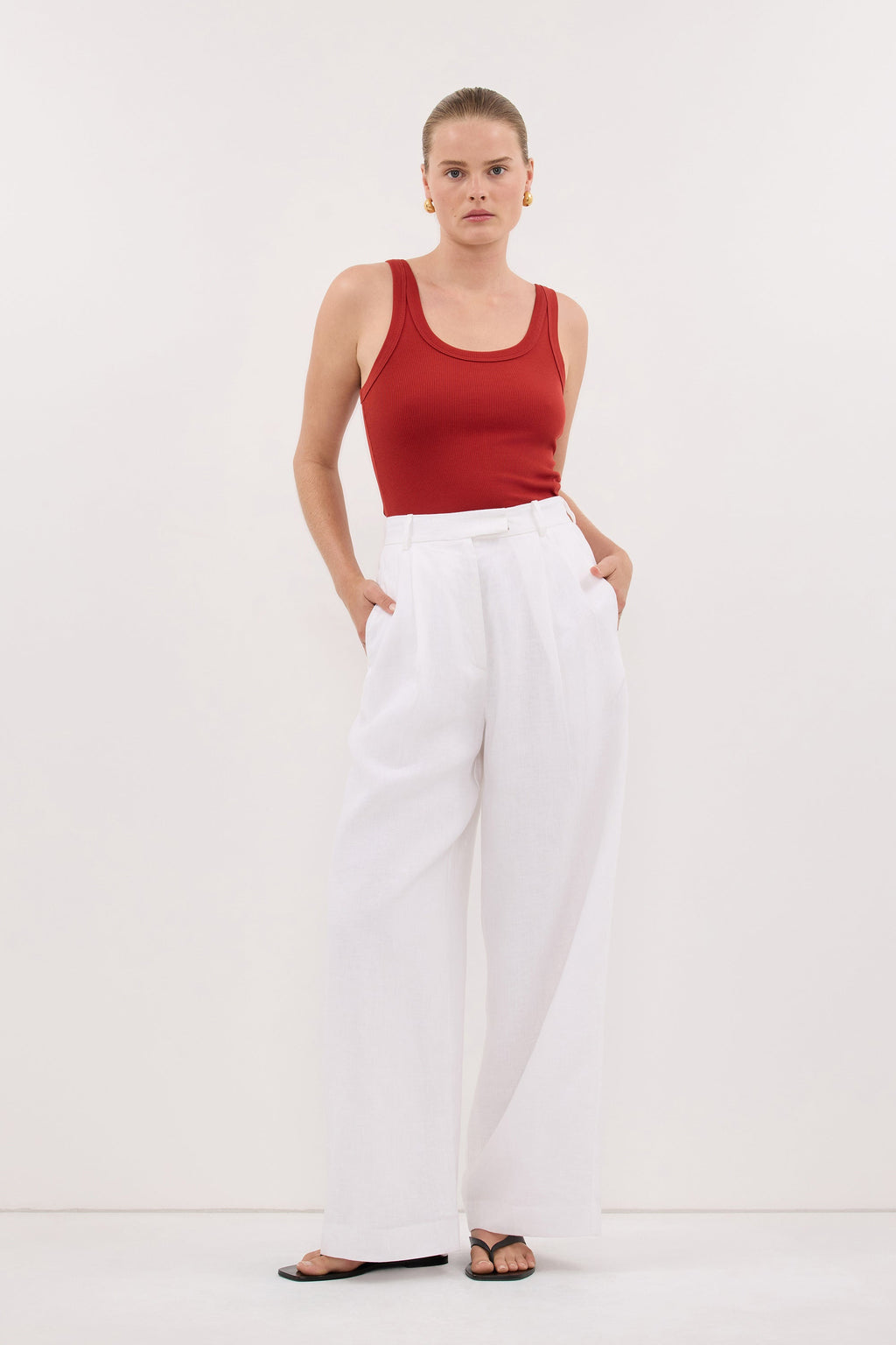 PHOEBE BURNT RED SCOOP NECK TANK TOP
