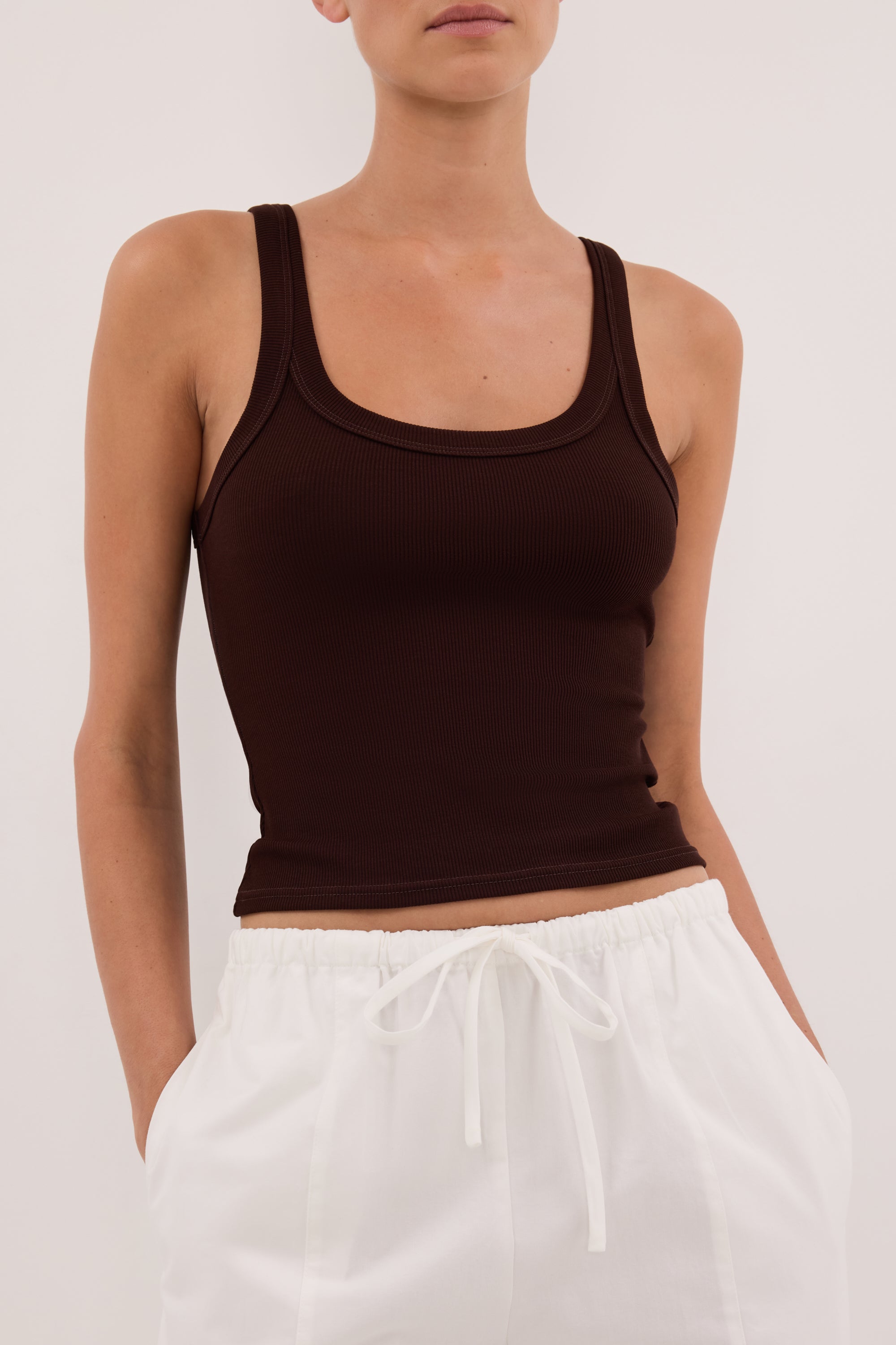 PHOEBE BURNT CHOC SCOOP NECK TANK TOP