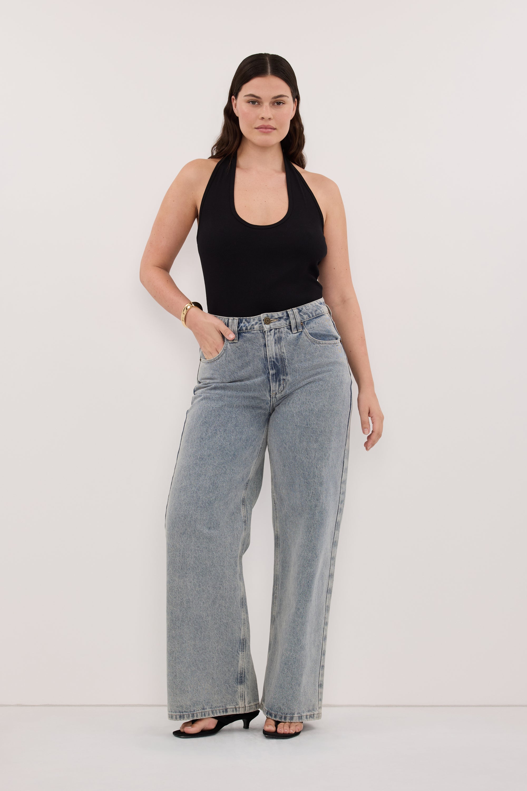 HARLAN BLACK KNIT HALTER TOP