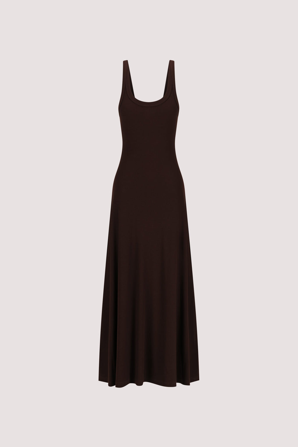 PHOEBE BURNT CHOC SLEEVELESS SCOOP NECK MIDI DRESS