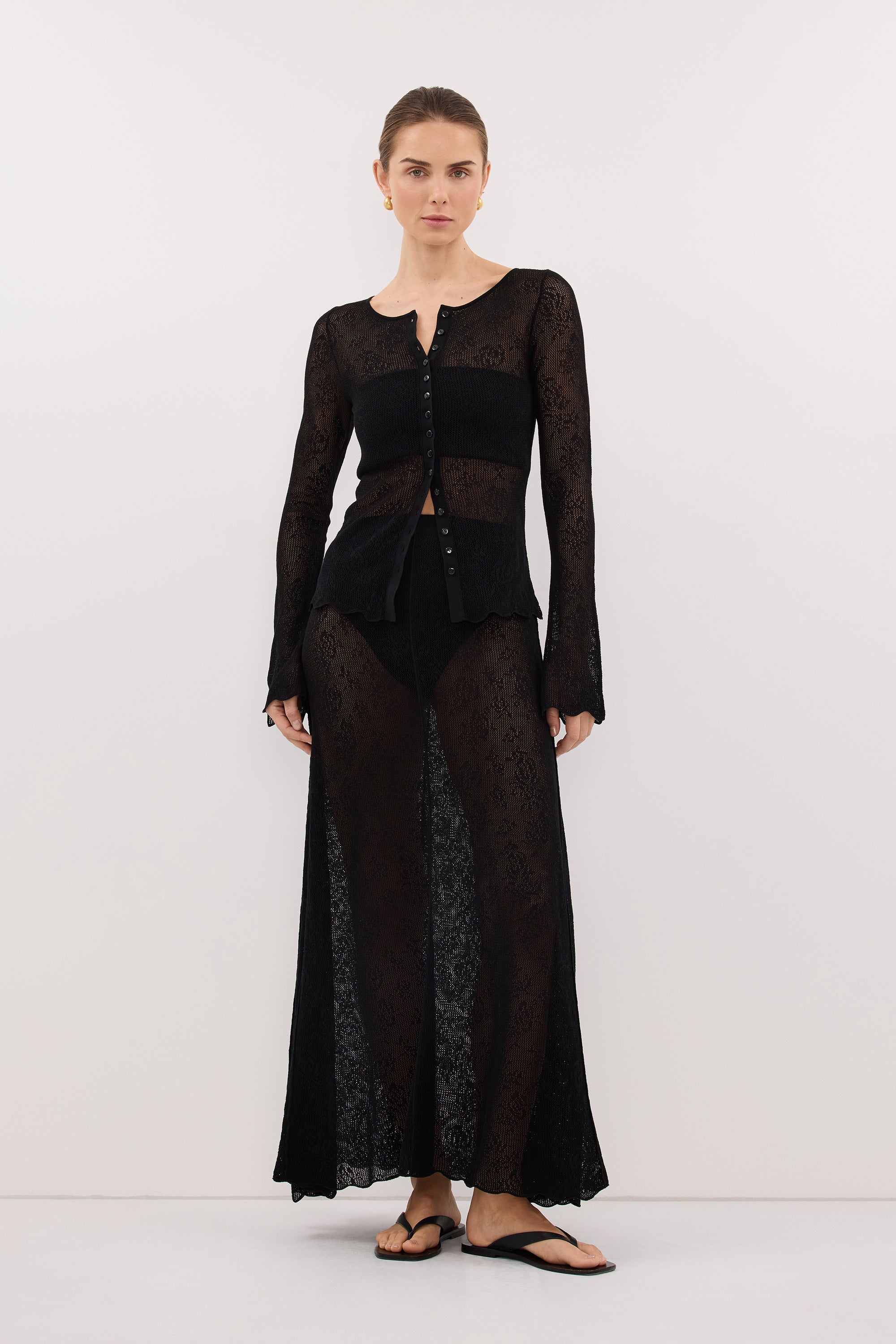 DELIA BLACK LACE BUTTON FRONT TOP