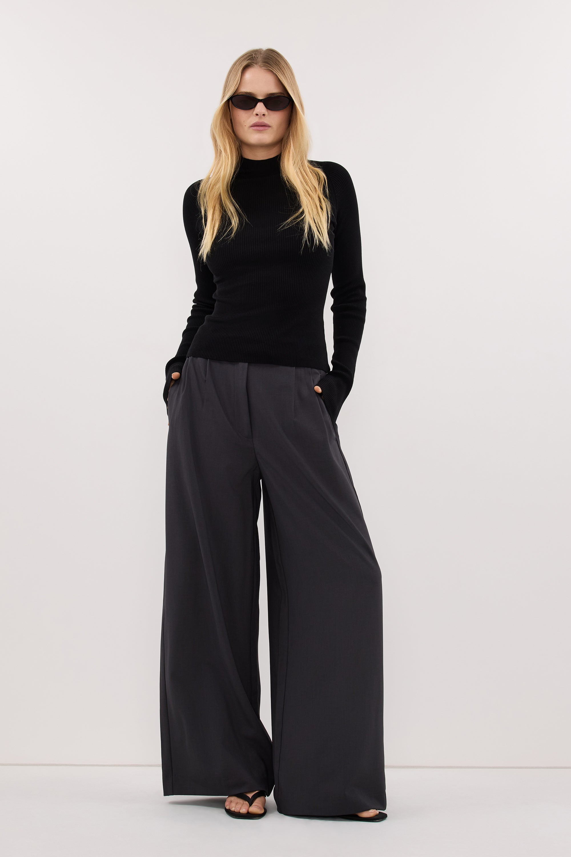 ANGEL BLACK RAGLAN FUNNEL NECK TOP