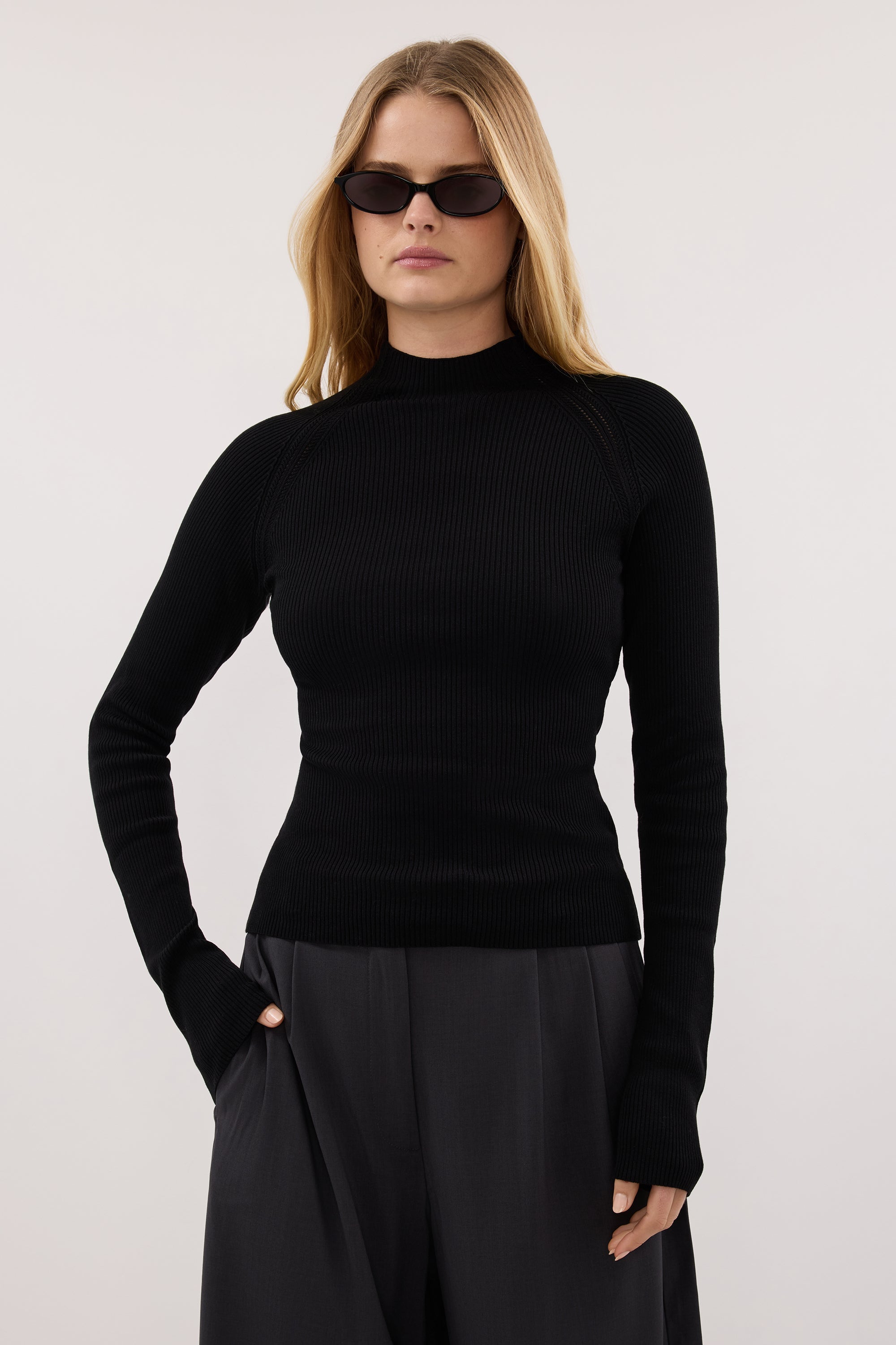 ANGEL BLACK RAGLAN FUNNEL NECK TOP