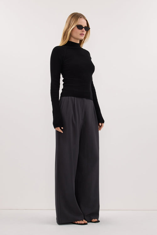 ANGEL BLACK RAGLAN FUNNEL NECK TOP
