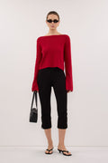 ILLARIA BURNT RED WIDE SLEEVE KNIT TOP
