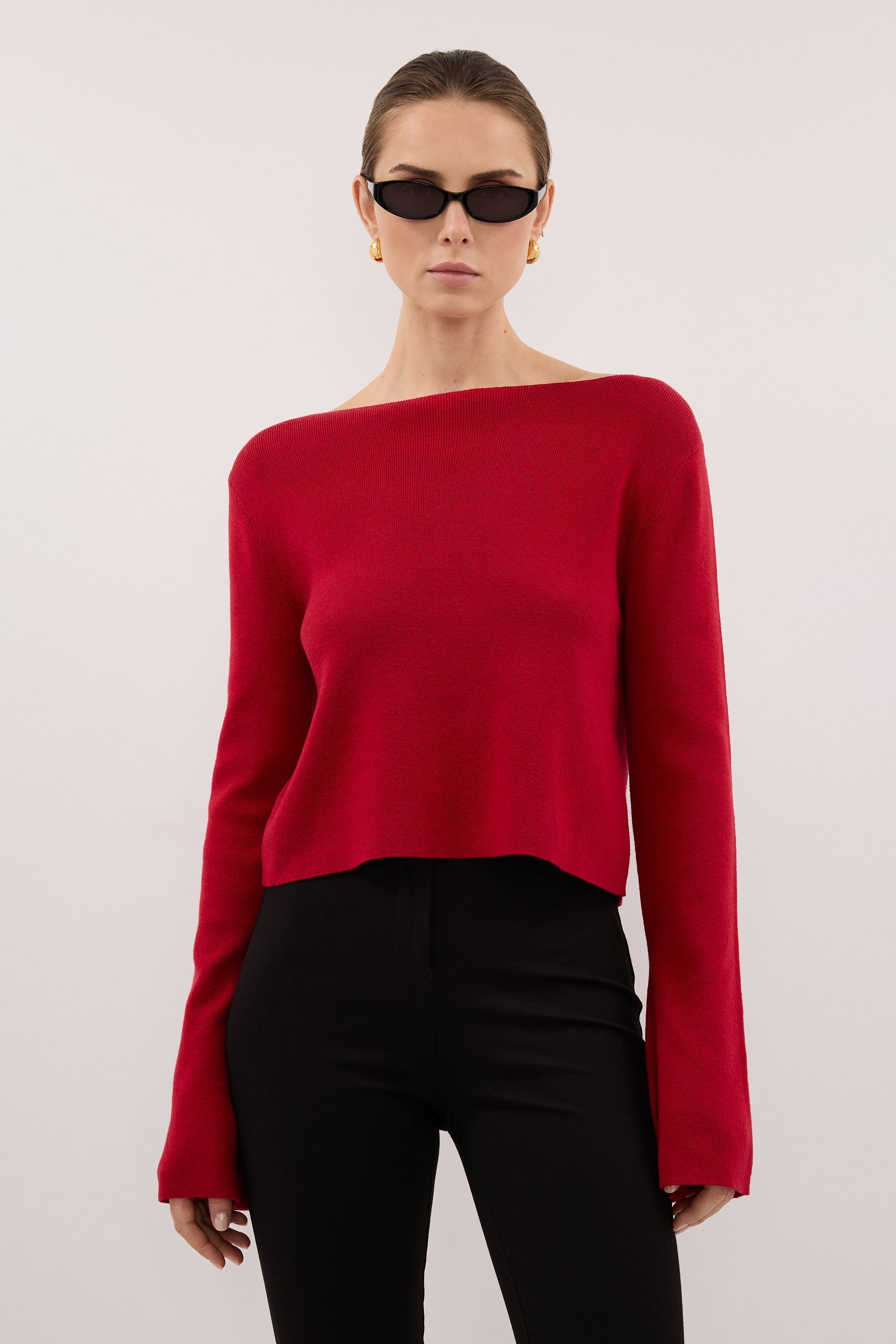 ILLARIA BURNT RED WIDE SLEEVE KNIT TOP