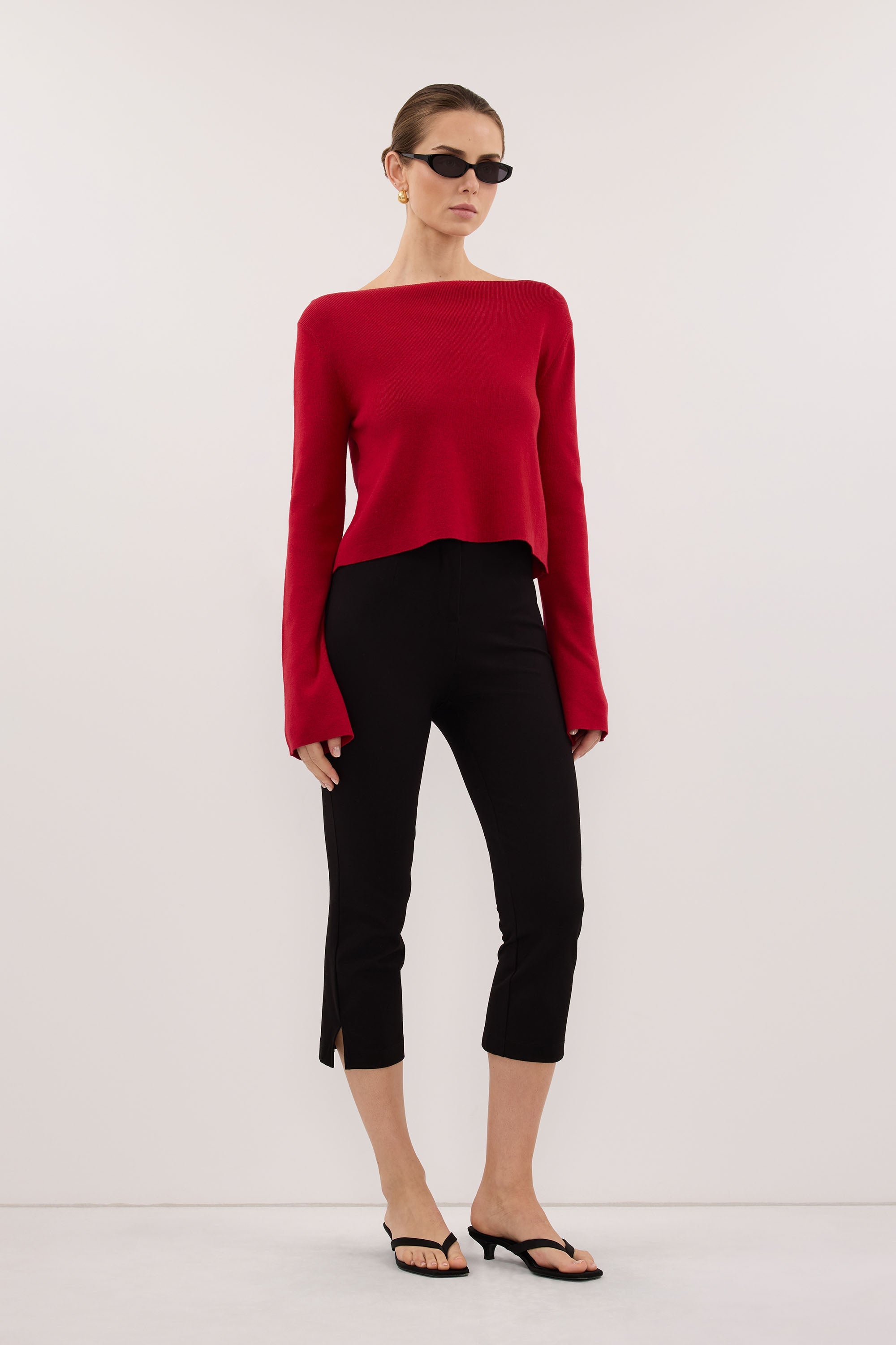 ILLARIA BURNT RED WIDE SLEEVE KNIT TOP