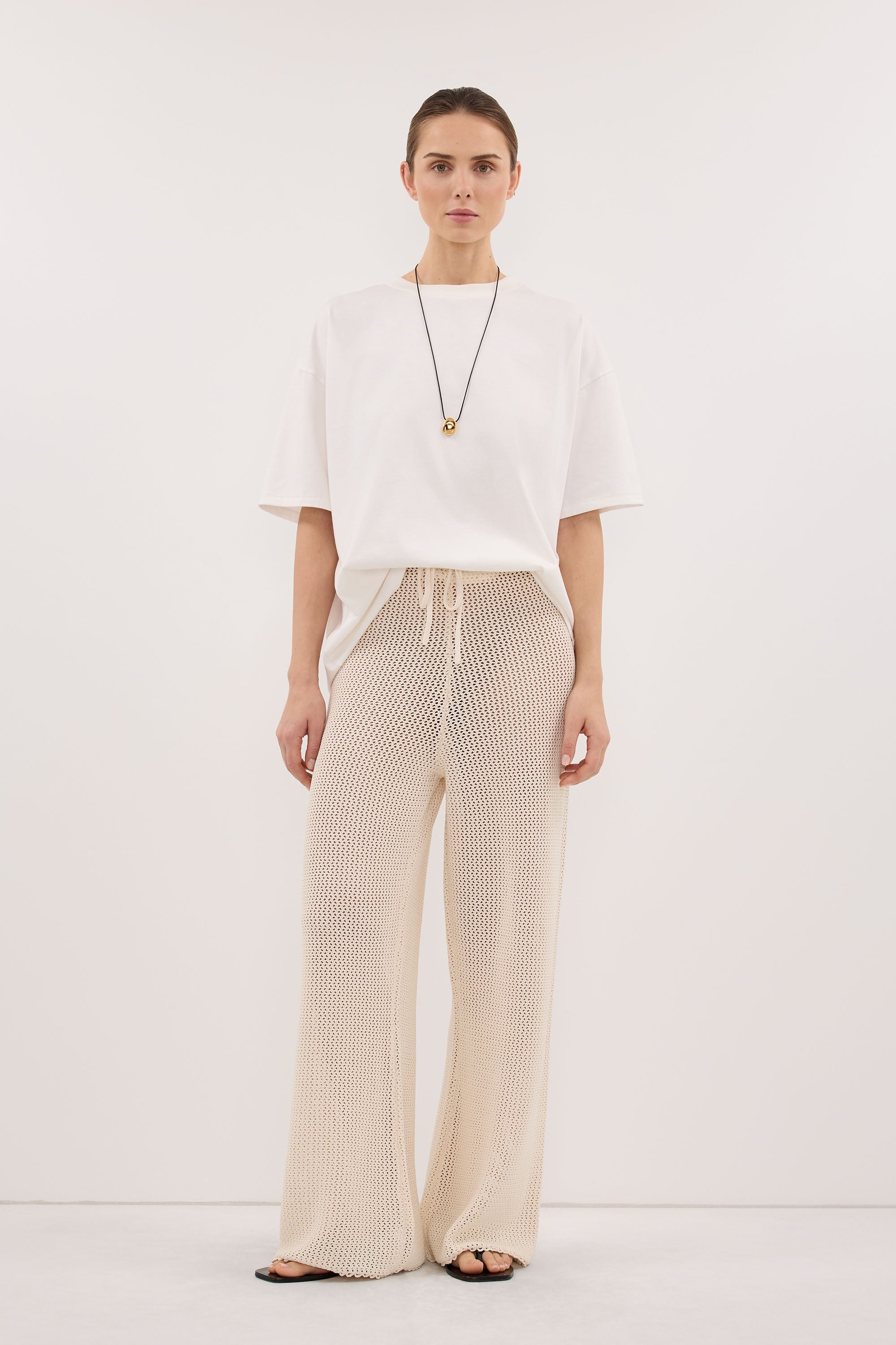 NALIA NATURAL OPEN KNIT WIDE PANT