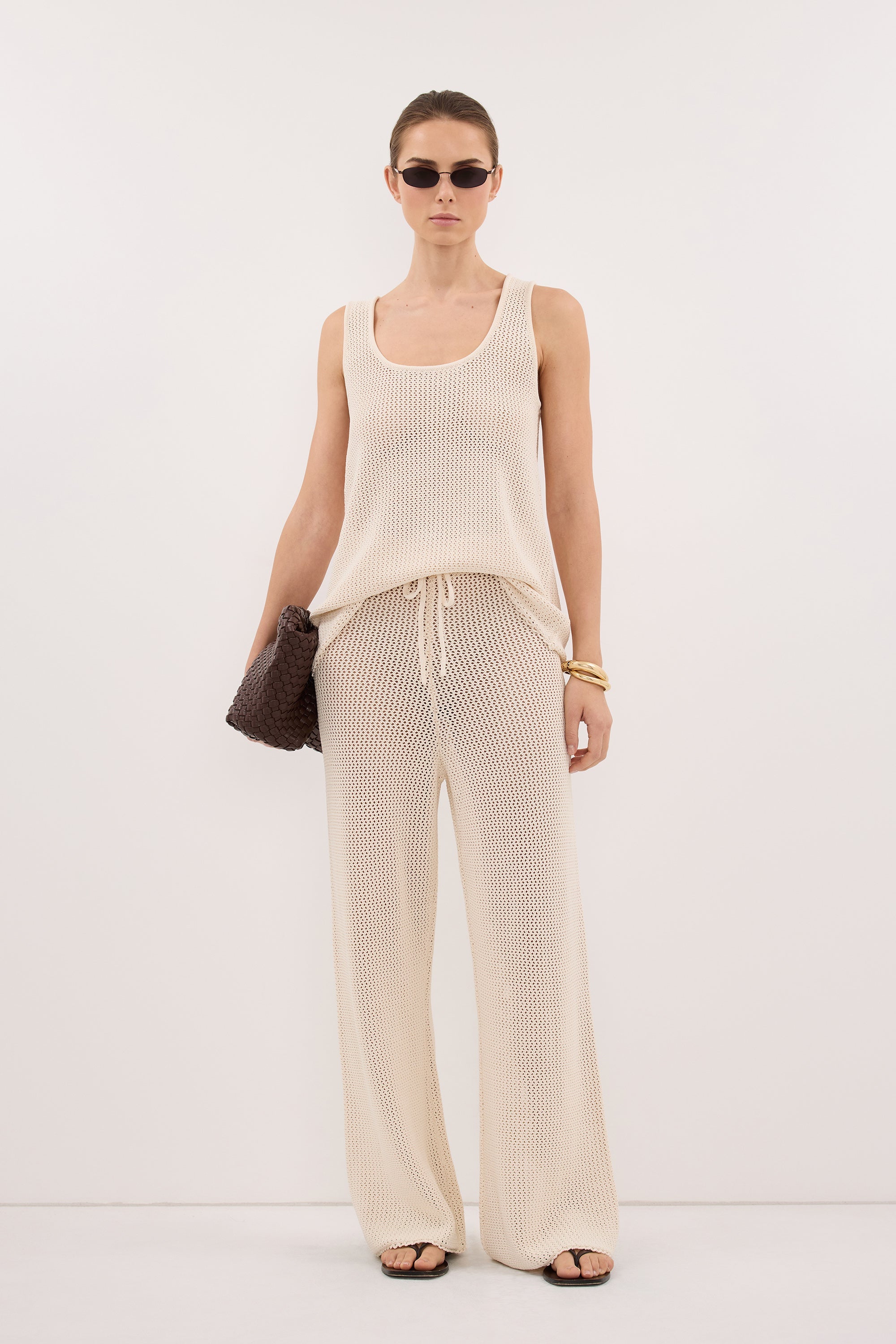 NALIA NATURAL OPEN KNIT WIDE PANT