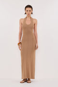 LISS TAN HALTER MAXI DRESS