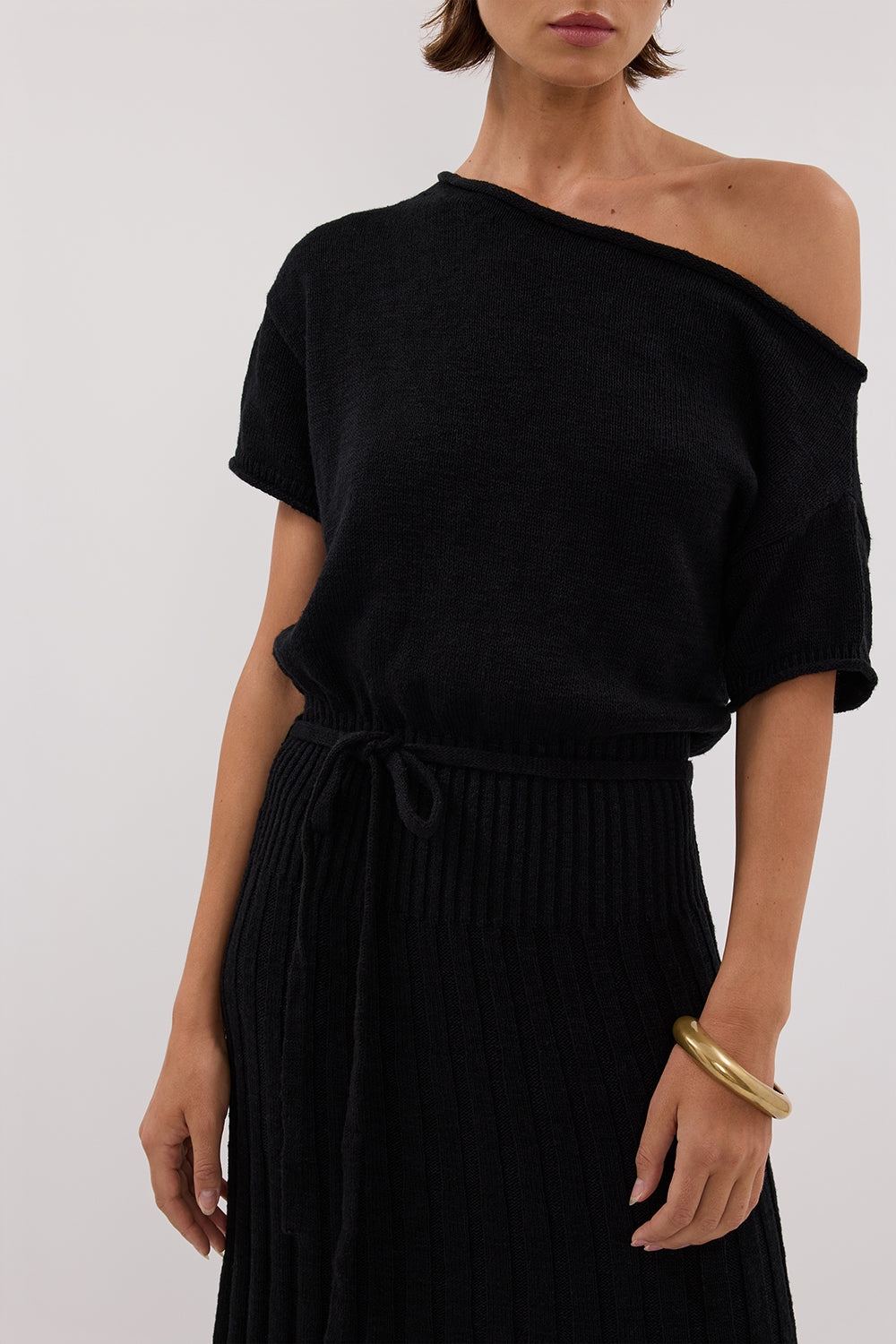 RICK BLACK ASYM KNIT MIDI DRESS